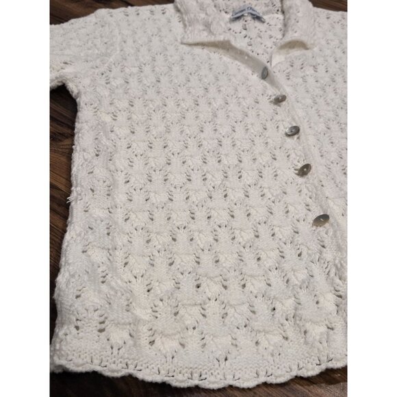 Vintage White Crochet Knit Button Shirt Cotton Forever USA M Cardigan - Picture 4 of 11